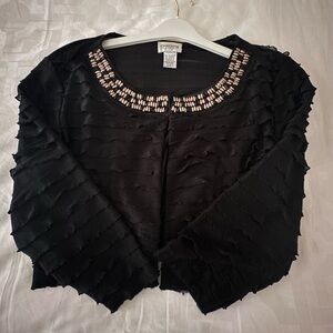 Chico's Black Sweater (Shrug) with Beaded Neckline Size 1